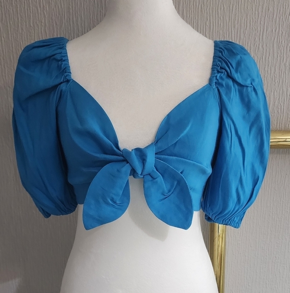 LEYDEN Aqua Blue Tie Front Top Small NWT - Picture 3 of 5